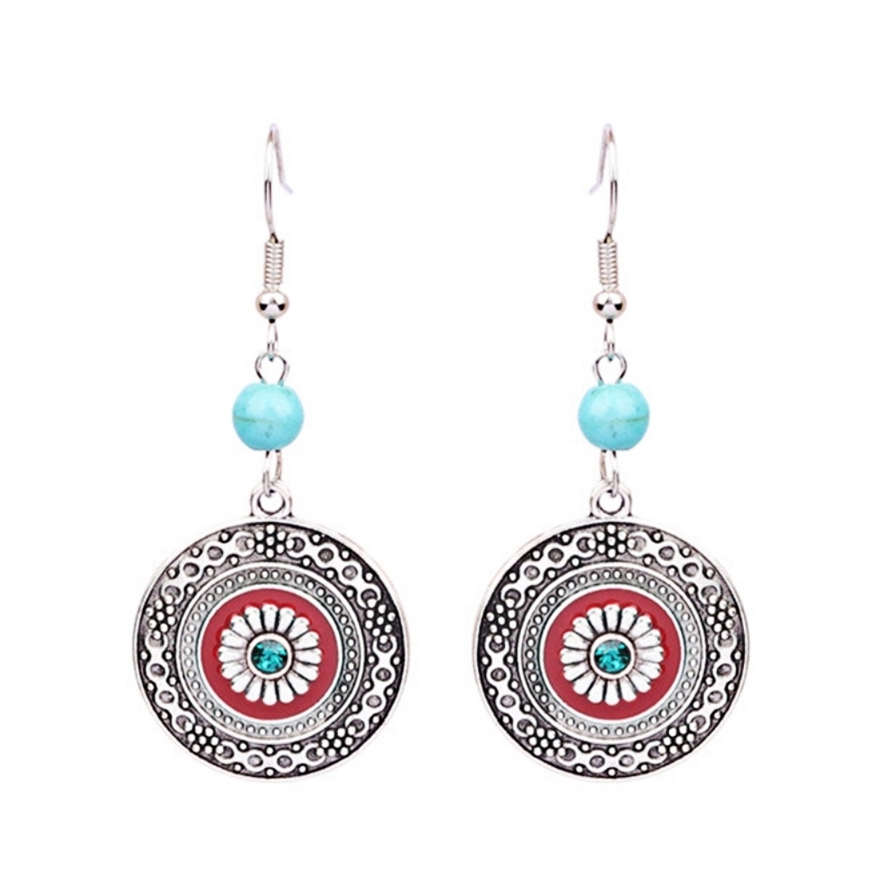 NEW Silver and Turquoise Bohemian Medallion Dangle Drop Earrings